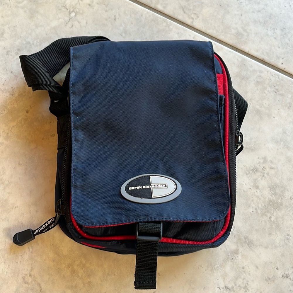 DEREK ALEXANDER nylon navy and red cross body bag